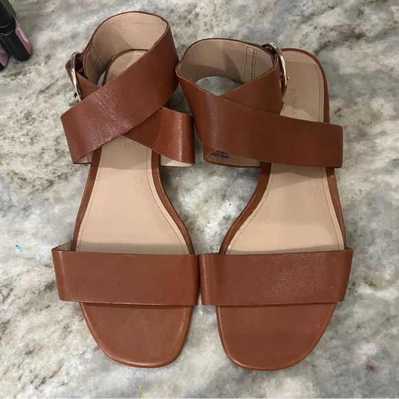 Banana Republic Cognac Brown Leather Ankle Strap Sandals Size 6 - Picture 1 of 8